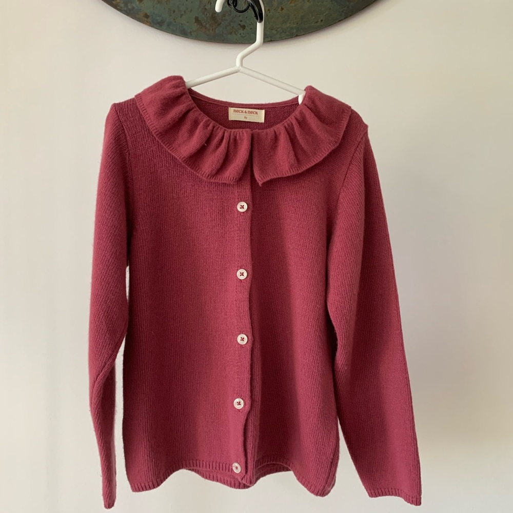 Girls' Ruffle Collar Button-Front Sweater - Dusty Rose